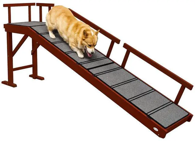 Main image of PawHut Dog Ramp for Large Pets with Removable Guardrails 73" Long Brown | Dog Stairs, Pet Ramp for Bed or Couch, Non-Slip Surface