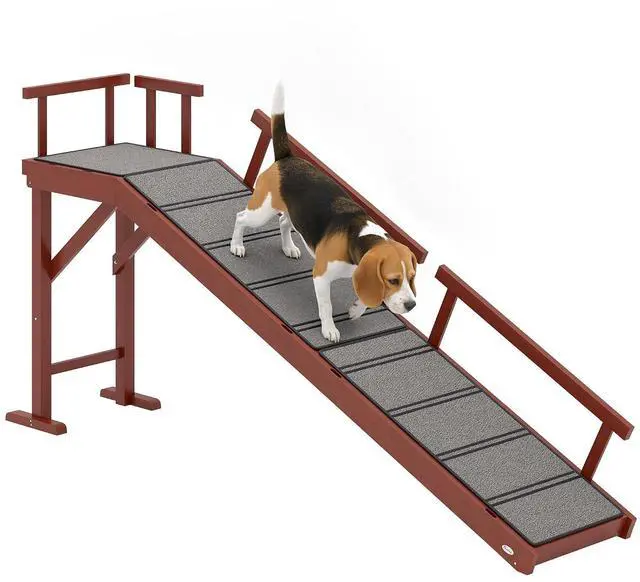 Main image of PawHut Dog Ramp for Large Pets with Removable Guardrails 70.5" Long Brown | Dog Stairs, Pet Ramp for Bed or Couch, Non-Slip Surface