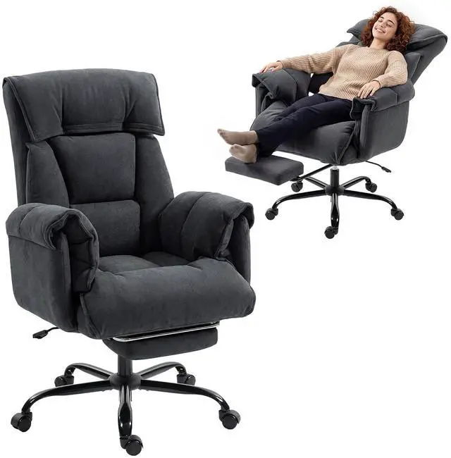 Main image of Executive Office Chair Comfy with Foot Rest Reclining Dark Gray | Swivel Computer Desk Chair, High Folding Back, Thick Cushion, Padded Armrest, Adjustable Height, Rolling Wheels