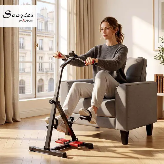 Alt view image 2 of 7 - Pedal Exerciser for Seniors, Height-Adjustable with LCD Display | Hand Arm Knee and Leg Exercise Machine, Foot Massage Roller