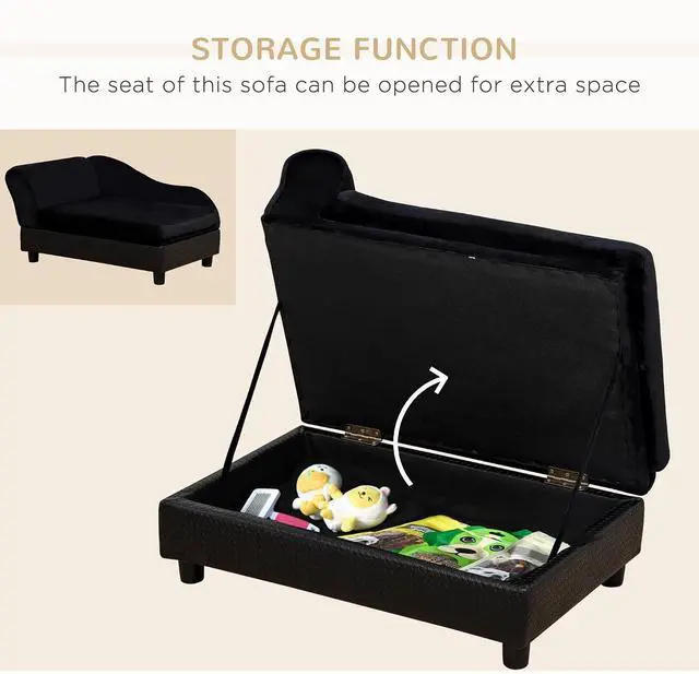 Alt view image 4 of 7 - PawHut Luxury Fancy Dog Couch with Hidden Storage for Puppies, Black | Small Dog Sofa Bed with 2" Soft Foam, Modern Pet Furniture for Little Breeds