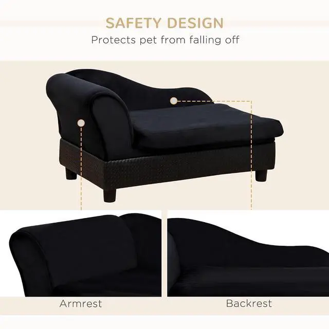 Alt view image 5 of 7 - PawHut Luxury Fancy Dog Couch with Hidden Storage for Puppies, Black | Small Dog Sofa Bed with 2" Soft Foam, Modern Pet Furniture for Little Breeds