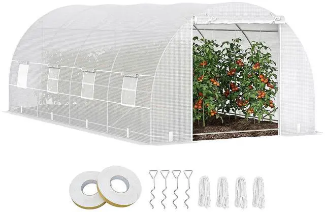 Main image of 20' x 10' x 7' Walk-in Tunnel Greenhouse Zippered Door White | 8 Mesh Windows, Large Garden Green House Kit, Galvanized Steel Frame