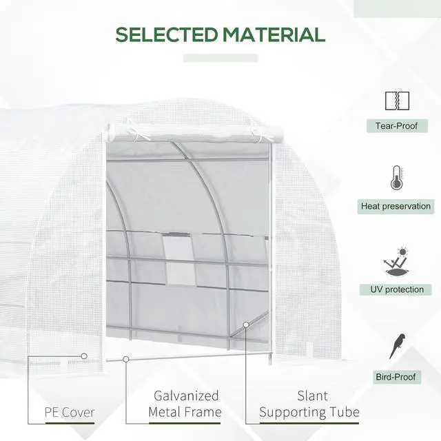 Alt view image 3 of 7 - 20' x 10' x 7' Walk-in Tunnel Greenhouse Zippered Door White | 8 Mesh Windows, Large Garden Green House Kit, Galvanized Steel Frame