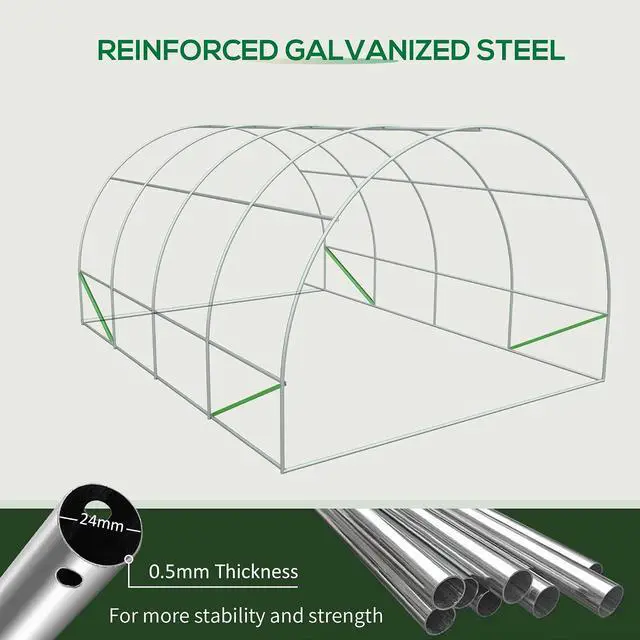 Alt view image 5 of 7 - 20' x 10' x 7' Walk-in Tunnel Greenhouse Zippered Door White | 8 Mesh Windows, Large Garden Green House Kit, Galvanized Steel Frame