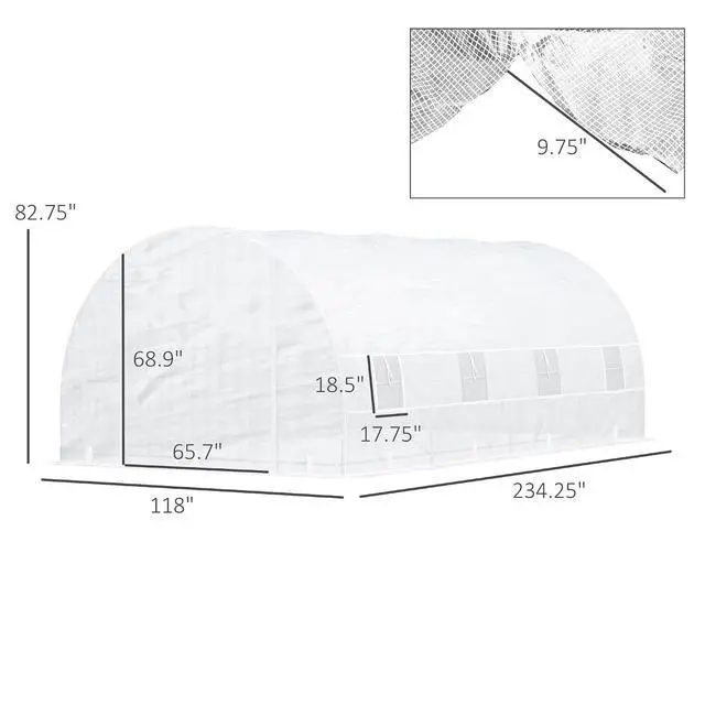 Alt view image 7 of 7 - 20' x 10' x 7' Walk-in Tunnel Greenhouse Zippered Door White | 8 Mesh Windows, Large Garden Green House Kit, Galvanized Steel Frame