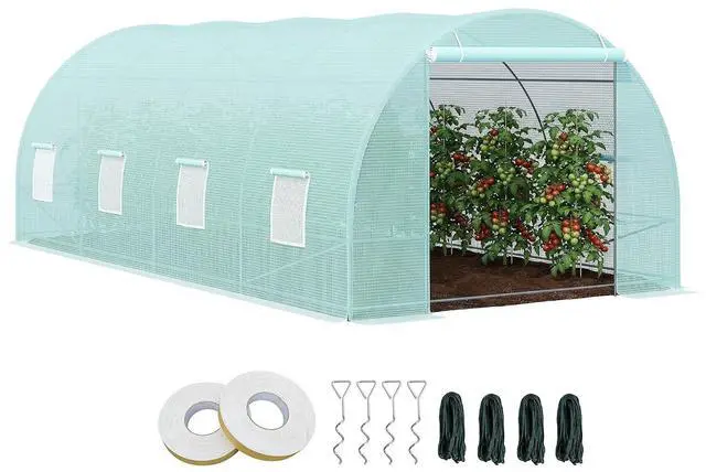 Main image of 20' x 10' x 7' Walk-in Tunnel Greenhouse Zippered Door Green | 8 Mesh Windows, Large Garden Green House Kit, Galvanized Steel Frame