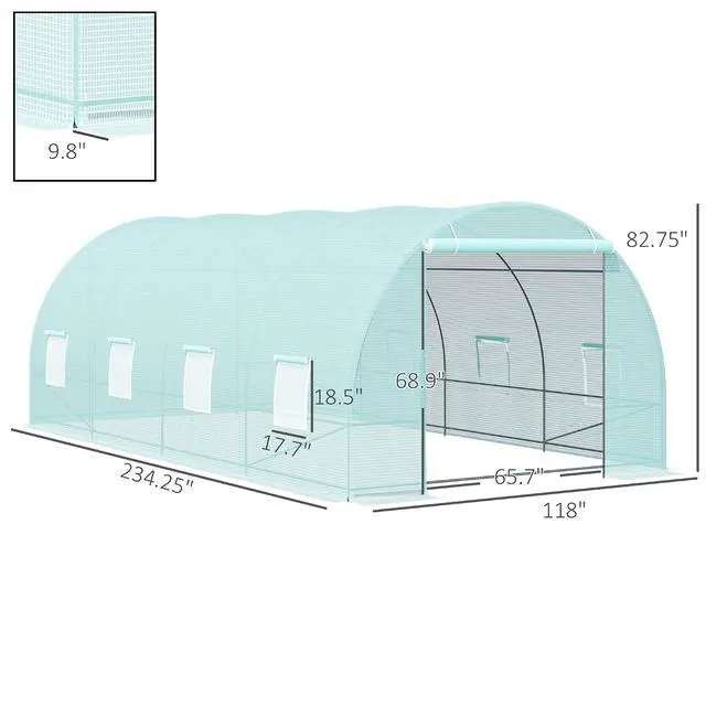 Alt view image 7 of 7 - 20' x 10' x 7' Walk-in Tunnel Greenhouse Zippered Door Green | 8 Mesh Windows, Large Garden Green House Kit, Galvanized Steel Frame