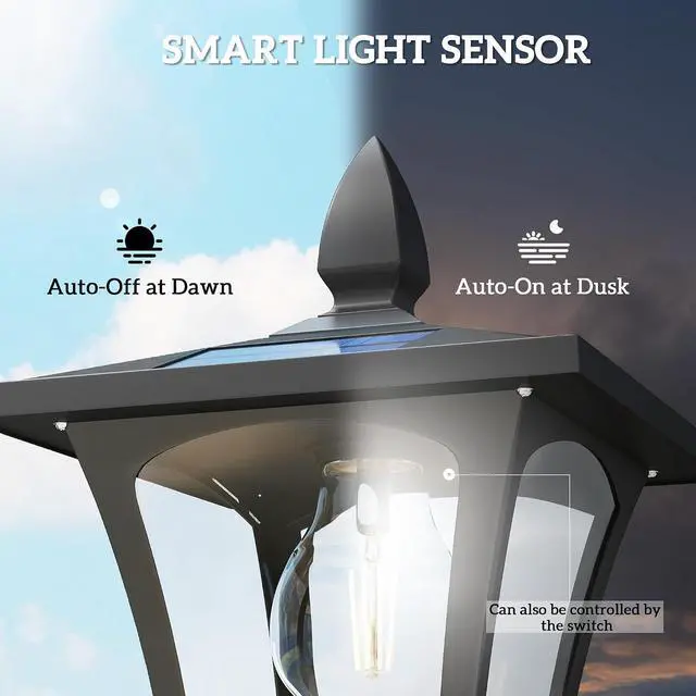 Alt view image 4 of 7 - 63" Solar Lamp Post Lights Waterproof with Planter 2-Pack Black | LED Solar Light Posts, Outdoor Lamps, Patio Backyard Pathway Garden Lawn