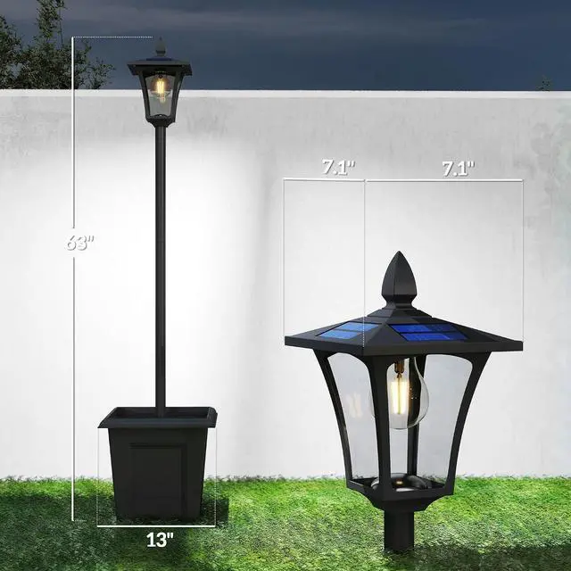 Alt view image 7 of 7 - 63" Solar Lamp Post Lights Waterproof with Planter 2-Pack Black | LED Solar Light Posts, Outdoor Lamps, Patio Backyard Pathway Garden Lawn