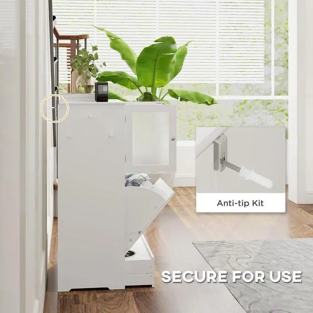Alt view image 7 of 7 - PawHut Dog Feeding Station, 2 Storage Cabinets, Elevated Dog Bowls, White | Side Hooks, Anti-tip Kit, Hidden Pet Feeder Station for Feeding & Watering