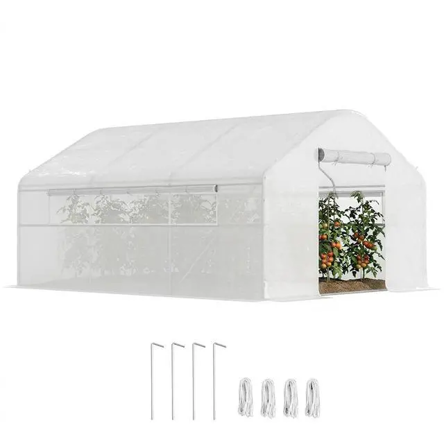 Main image of 13' x 10' x 6.5' Hoop House Greenhouse Tunnel Greenhouse White | Large Windows, Zippered Door, Walk-In Outdoor Tunnel, Galvanized Steel Frame, PE Cover, Gardening Hot House