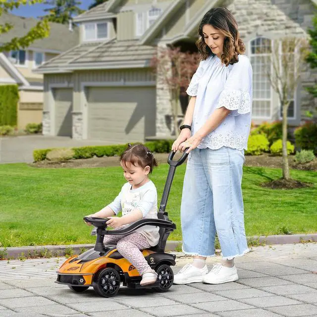 Alt view image 2 of 7 - 2-in-1 Ride On Push Car for Toddlers 1-3 Licensed Lamborghini Orange | Stroller Sliding Car, Push-Along, Under Seat Storage, Horn, Engine Sound, Steering Wheel, Manual