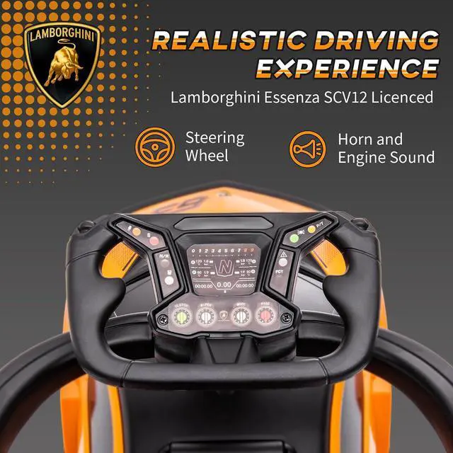 Alt view image 5 of 7 - 2-in-1 Ride On Push Car for Toddlers 1-3 Licensed Lamborghini Orange | Stroller Sliding Car, Push-Along, Under Seat Storage, Horn, Engine Sound, Steering Wheel, Manual