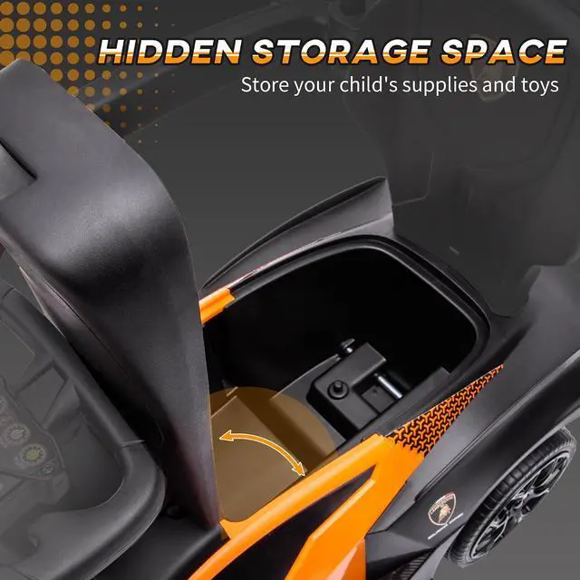 Alt view image 4 of 7 - 2-in-1 Ride On Push Car for Toddlers 1-3 Licensed Lamborghini Orange | Stroller Sliding Car, Push-Along, Under Seat Storage, Horn, Engine Sound, Steering Wheel, Manual