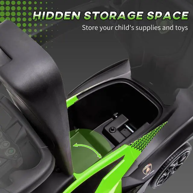 Alt view image 5 of 7 - 2-in-1 Ride On Push Car for Toddlers 1-3 Licensed Lamborghini Green | Stroller Sliding Car, Push-Along, Under Seat Storage, Horn, Engine Sound, Steering Wheel, Manual
