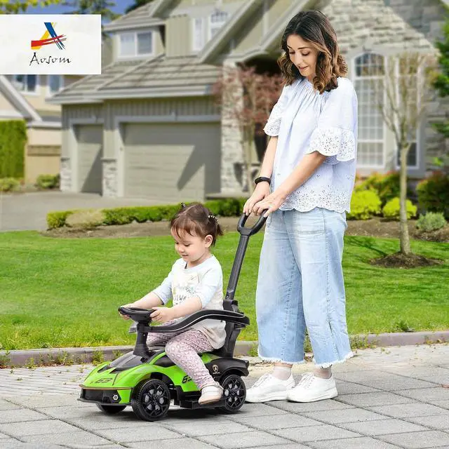 Alt view image 2 of 7 - 2-in-1 Ride On Push Car for Toddlers 1-3 Licensed Lamborghini Green | Stroller Sliding Car, Push-Along, Under Seat Storage, Horn, Engine Sound, Steering Wheel, Manual