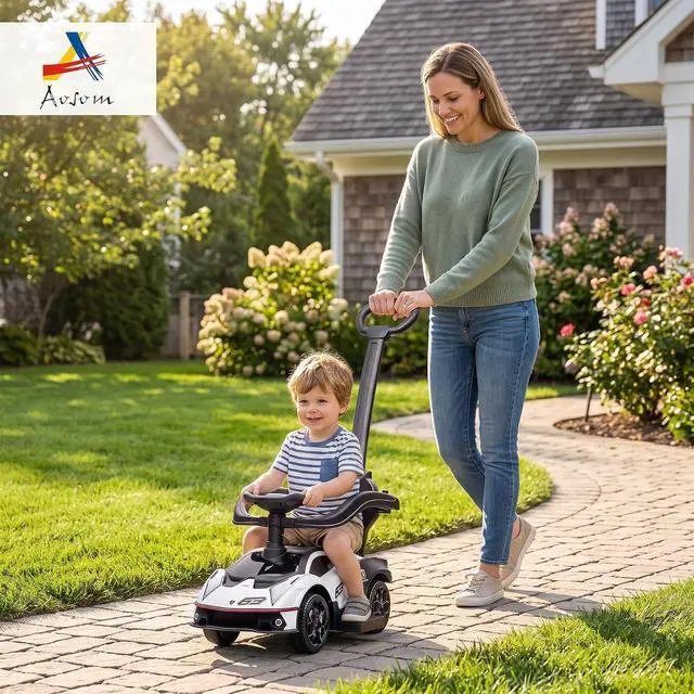 Alt view image 2 of 7 - 2-in-1 Ride On Push Car for Toddlers 1-3 Licensed Lamborghini White | Stroller Sliding Car, Push-Along, Under Seat Storage, Horn, Engine Sound, Steering Wheel, Manual