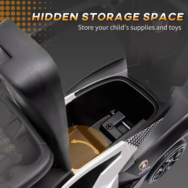 Alt view image 5 of 7 - 2-in-1 Ride On Push Car for Toddlers 1-3 Licensed Lamborghini White | Stroller Sliding Car, Push-Along, Under Seat Storage, Horn, Engine Sound, Steering Wheel, Manual