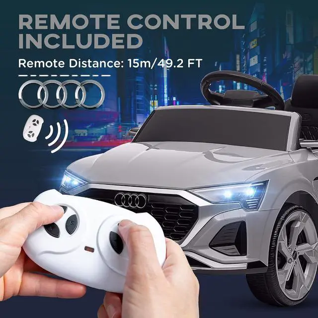 Alt view image 4 of 7 - Qaba Audi Q8 e-tron Sportback Licensed 12V Kids Ride on Car Music Gray | Battery Powered Kids Electric Car, Remote Control, 4 Spring Suspension Wheels, Soft Start, LED Headlights, Horn