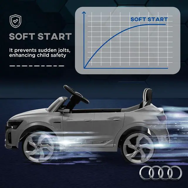 Alt view image 6 of 7 - Qaba Audi Q8 e-tron Sportback Licensed 12V Kids Ride on Car Music Gray | Battery Powered Kids Electric Car, Remote Control, 4 Spring Suspension Wheels, Soft Start, LED Headlights, Horn