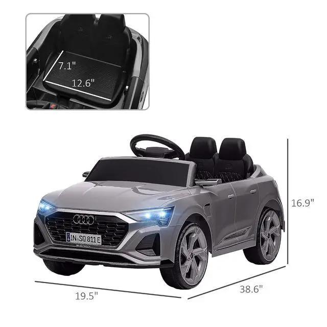 Alt view image 7 of 7 - Qaba Audi Q8 e-tron Sportback Licensed 12V Kids Ride on Car Music Gray | Battery Powered Kids Electric Car, Remote Control, 4 Spring Suspension Wheels, Soft Start, LED Headlights, Horn