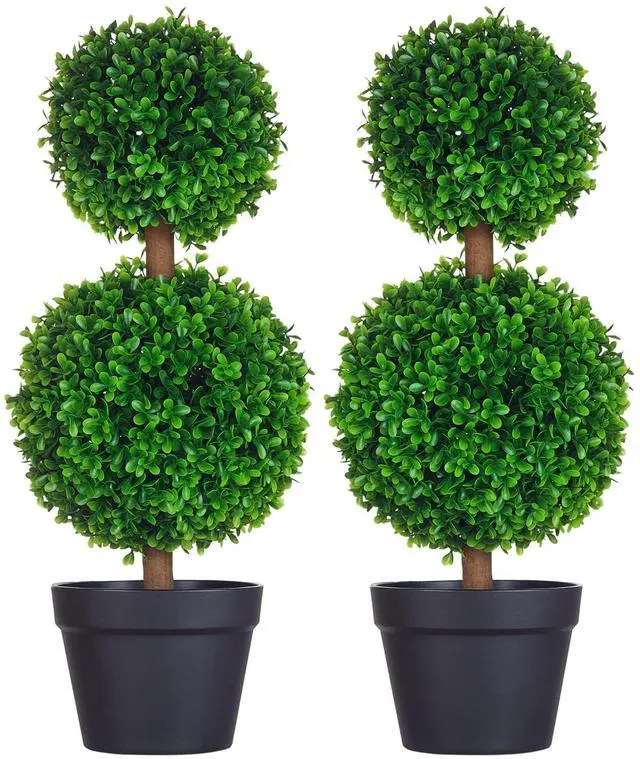 Main image of 23.6" Artificial Ball Boxwood Topiary Trees with Pot Indoor Outdoor | Set of 2, Faux Boxwood Plants, Home Office Decor, Living Room Decor