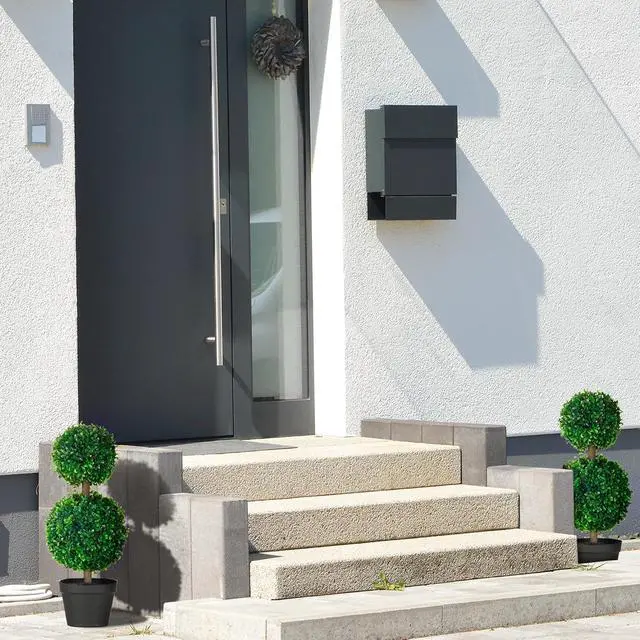 Alt view image 2 of 7 - 23.6" Artificial Ball Boxwood Topiary Trees with Pot Indoor Outdoor | Set of 2, Faux Boxwood Plants, Home Office Decor, Living Room Decor