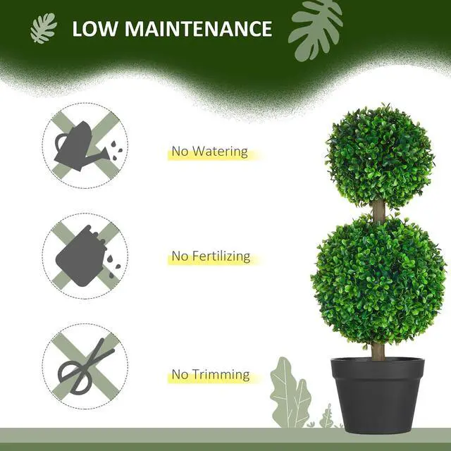 Alt view image 5 of 7 - 23.6" Artificial Ball Boxwood Topiary Trees with Pot Indoor Outdoor | Set of 2, Faux Boxwood Plants, Home Office Decor, Living Room Decor