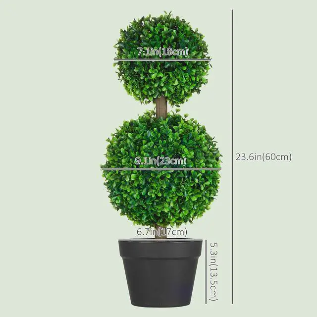 Alt view image 7 of 7 - 23.6" Artificial Ball Boxwood Topiary Trees with Pot Indoor Outdoor | Set of 2, Faux Boxwood Plants, Home Office Decor, Living Room Decor