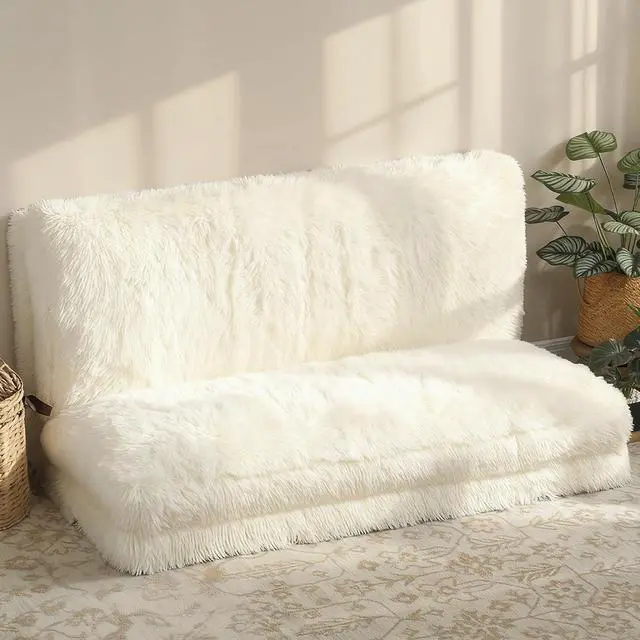 Main image of Bean Bag Chair Floor Sofa Bed for Adults 54 x102 in Cream White | Thick Long Folding Sofa Bed, Wall Couch Sleeper Chair Floor Mattress, Living Room