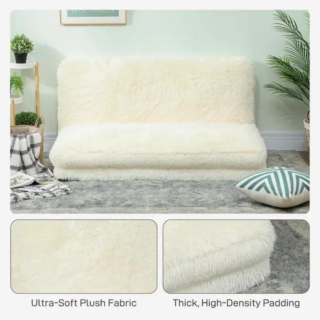 Alt view image 6 of 7 - Bean Bag Chair Floor Sofa Bed for Adults 54 x102 in Cream White | Thick Long Folding Sofa Bed, Wall Couch Sleeper Chair Floor Mattress, Living Room