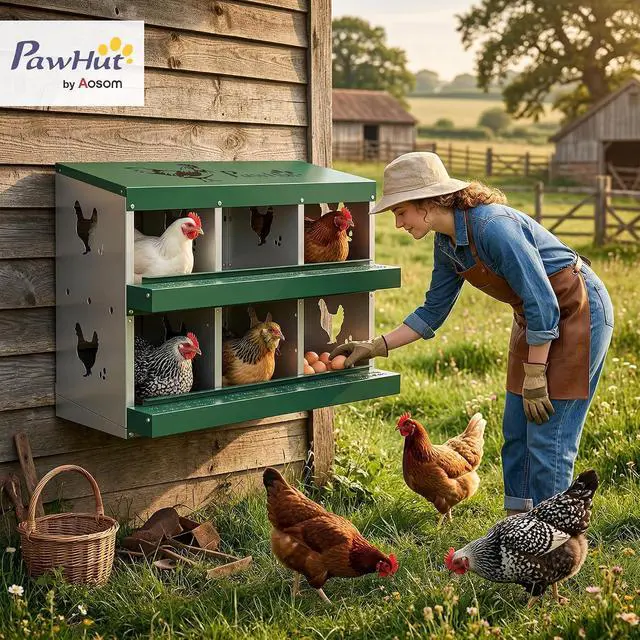 Alt view image 2 of 7 - PawHut Chicken Nesting Boxes 6 Compartment for Hens Ducks, Silver | Two-Tier Egg Laying Boxes, Vented Holes, Easy Egg Collection, Metal Nesting Boxes for Chickens
