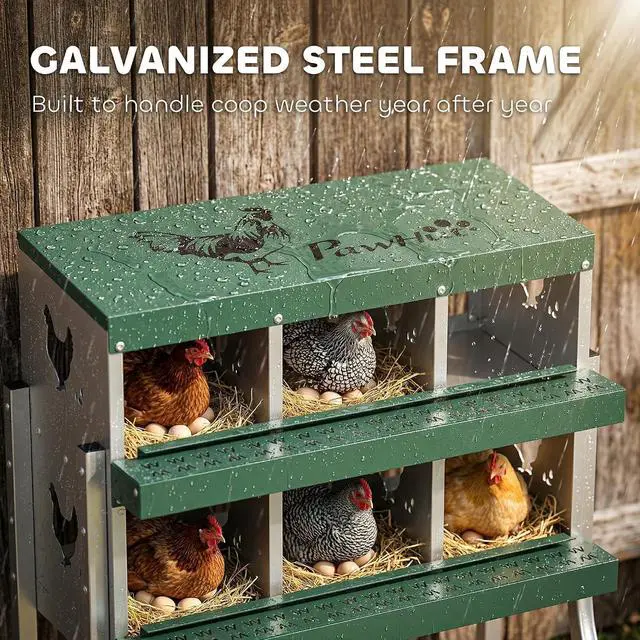Alt view image 3 of 7 - PawHut Chicken Nesting Boxes 6 Compartment for Hens Ducks, Silver | Two-Tier Egg Laying Boxes, Vented Holes, Easy Egg Collection, Metal Nesting Boxes for Chickens