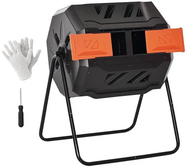 Main image of Tumbling Compost Bin 360° Dual Chamber 43 Gallon, Orange | Outdoor, Rotating Composter