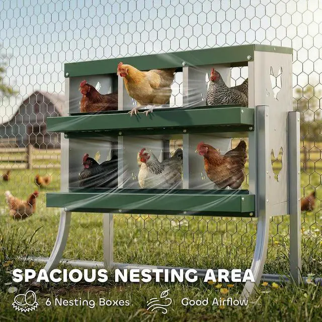 Alt view image 5 of 7 - PawHut Chicken Nesting Boxes 6 Compartment for Hens Ducks, Silver | Two-Tier Egg Laying Boxes, Vented Holes, Easy Egg Collection, Metal Nesting Boxes for Chickens