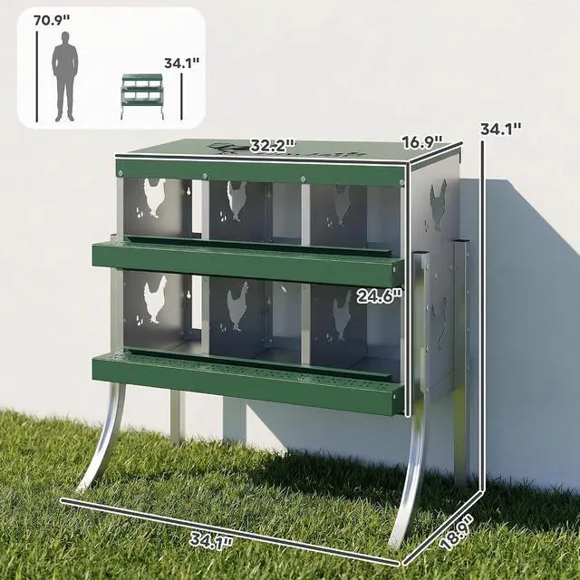 Alt view image 7 of 7 - PawHut Chicken Nesting Boxes 6 Compartment for Hens Ducks, Silver | Two-Tier Egg Laying Boxes, Vented Holes, Easy Egg Collection, Metal Nesting Boxes for Chickens