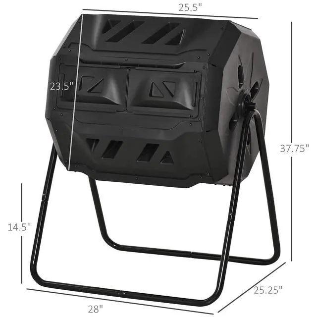 Alt view image 7 of 7 - Tumbling Compost Bin 360° Dual Chamber 43 Gallon, Black | Outdoor, Rotating Composter