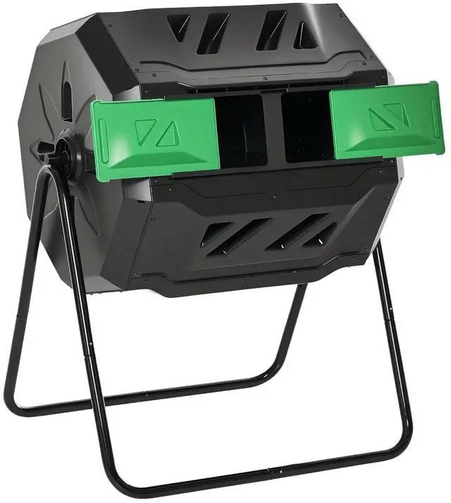 Main image of Tumbling Compost Bin 360° Dual Chamber 43 Gallon, Green | Outdoor, Rotating Composter