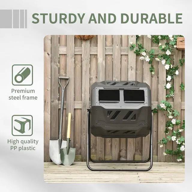 Alt view image 6 of 7 - Tumbling Compost Bin 360° Dual Chamber 43 Gallon, Green | Outdoor, Rotating Composter