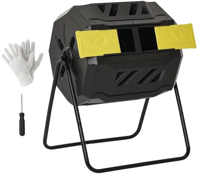 Main image of Tumbling Compost Bin 360° Dual Chamber 43 Gallon, Yellow | Outdoor, Rotating Composter