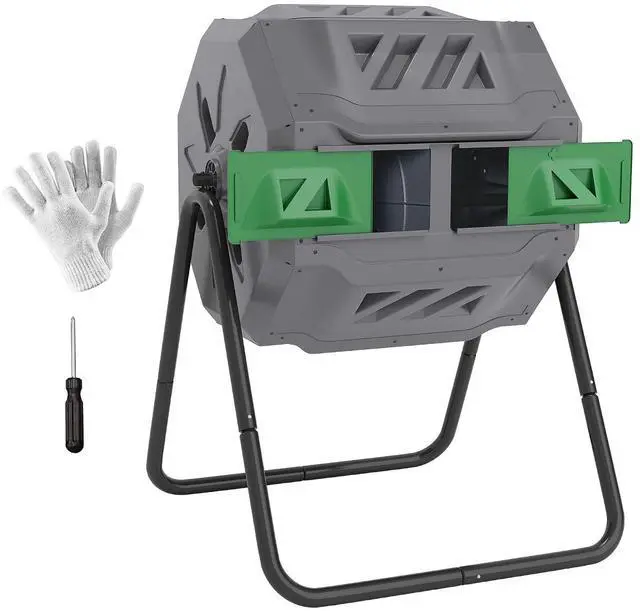 Main image of Tumbling Compost Bin 360° Dual Chamber 43 Gallon, Light Gray | Outdoor, Rotating Composter