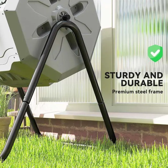 Alt view image 6 of 7 - Tumbling Compost Bin 360° Dual Chamber 43 Gallon, Light Gray | Outdoor, Rotating Composter