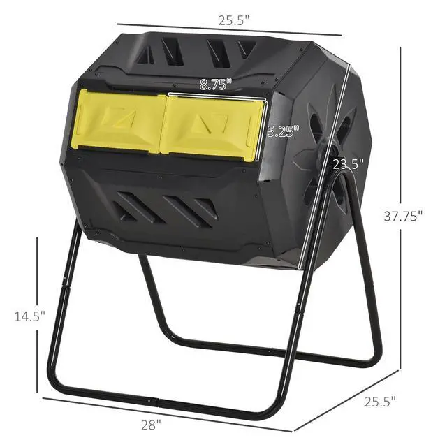 Alt view image 7 of 7 - Tumbling Compost Bin 360° Dual Chamber 43 Gallon, Yellow | Outdoor, Rotating Composter