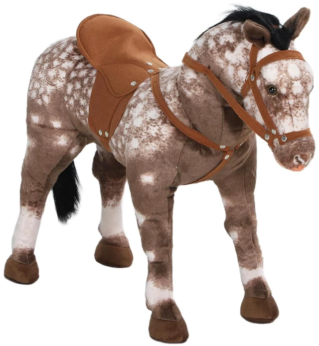 Main image of Qaba Ride on Horse with Neighing Sound Saddle for Kids 3-8 Years Brown | Riding Horse, Ride on Animal, for Boys Girls