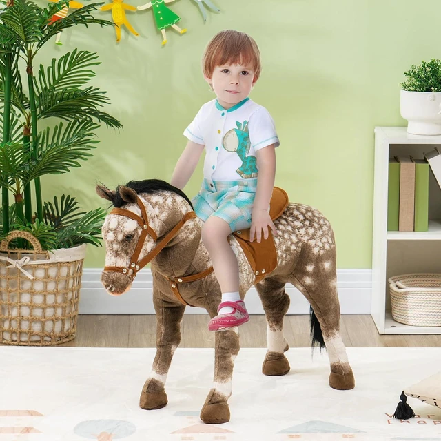 Alt view image 2 of 7 - Qaba Ride on Horse with Neighing Sound Saddle for Kids 3-8 Years Brown | Riding Horse, Ride on Animal, for Boys Girls