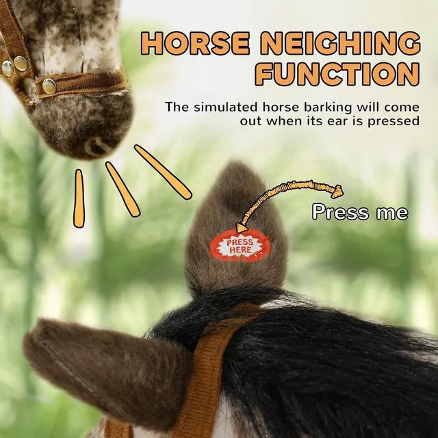 Alt view image 4 of 7 - Qaba Ride on Horse with Neighing Sound Saddle for Kids 3-8 Years Brown | Riding Horse, Ride on Animal, for Boys Girls