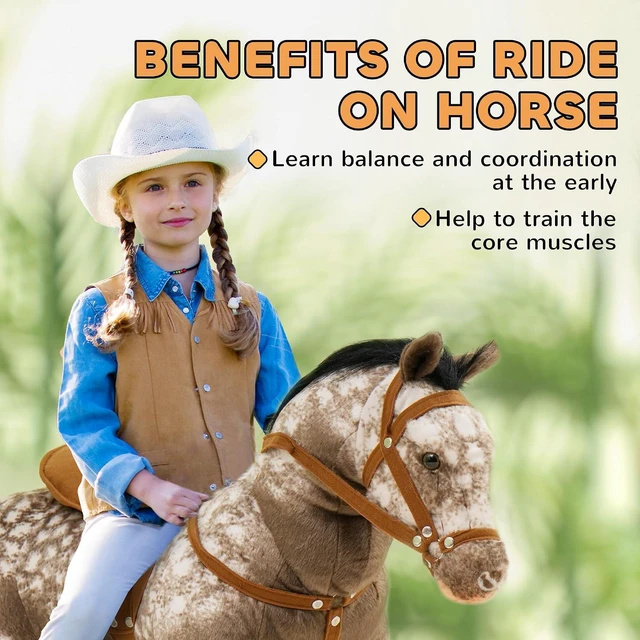 Alt view image 3 of 7 - Qaba Ride on Horse with Neighing Sound Saddle for Kids 3-8 Years Brown | Riding Horse, Ride on Animal, for Boys Girls