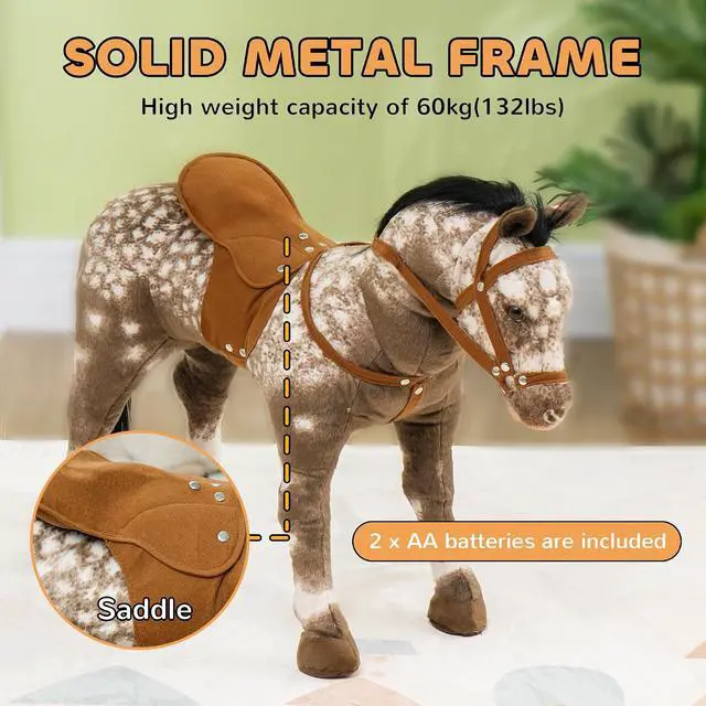 Alt view image 5 of 7 - Qaba Ride on Horse with Neighing Sound Saddle for Kids 3-8 Years Brown | Riding Horse, Ride on Animal, for Boys Girls