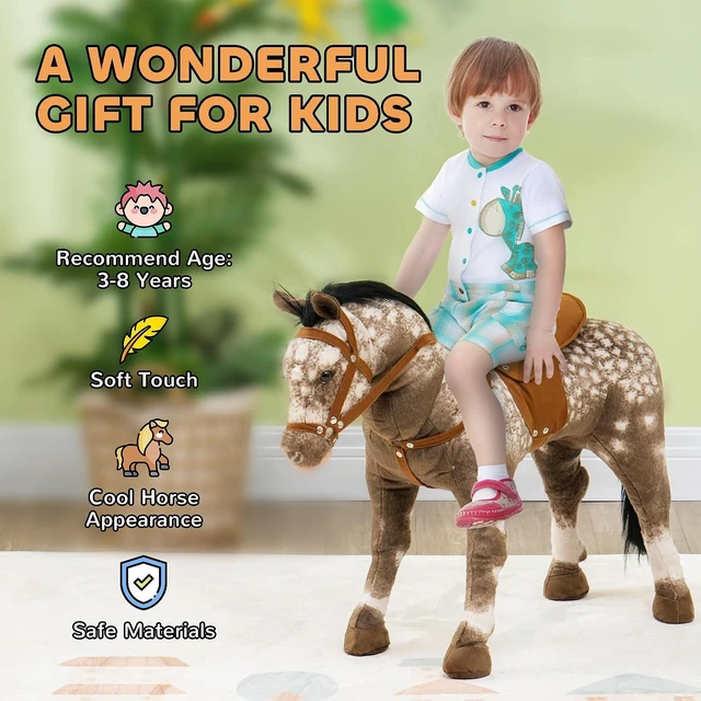 Alt view image 6 of 7 - Qaba Ride on Horse with Neighing Sound Saddle for Kids 3-8 Years Brown | Riding Horse, Ride on Animal, for Boys Girls